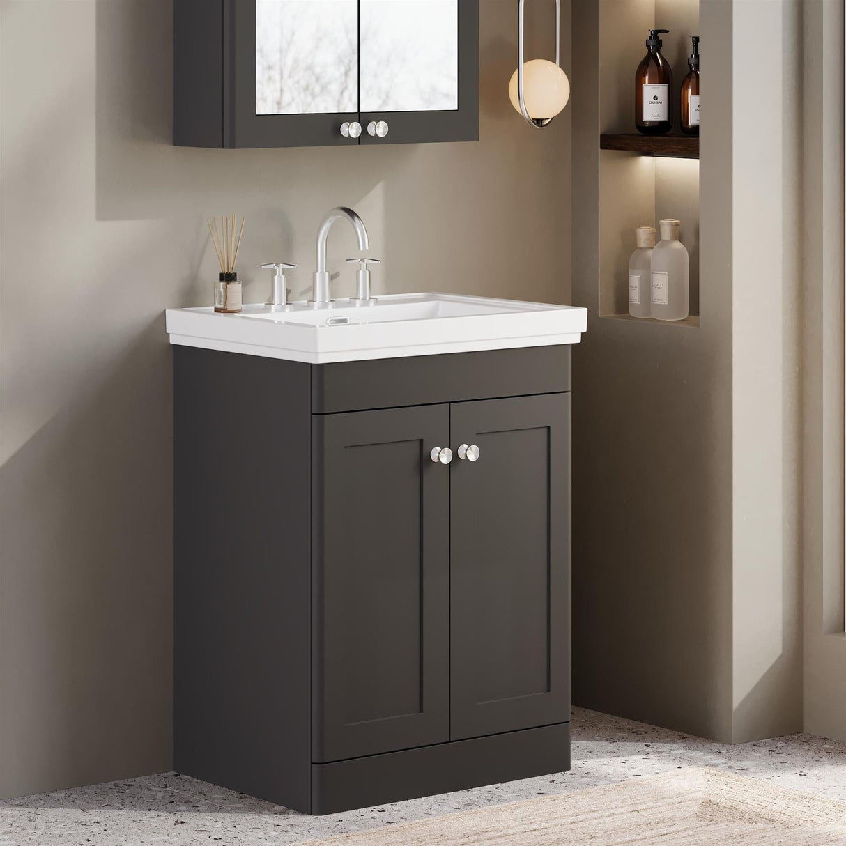 Aquarius Bathrooms Floor Standing Vanity Unit Aquarius Leighton 600mm Floor Standing Two Door Vanity Unit with Basin