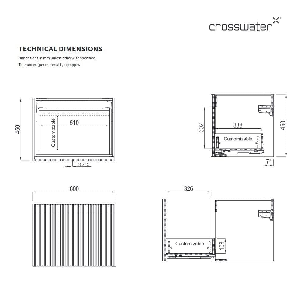 Crosswater Wall Mounted Vanity Unit Crosswater Limit Double Drawer Vanity Unit with Worktop