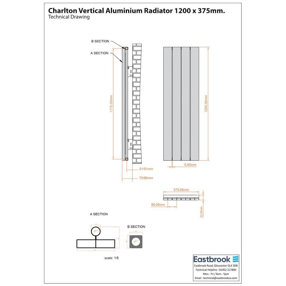 Eastbrook Panel Radiator Eastbrook Charlton Vertical Aluminium Designer Radiator in Matt Anthracite