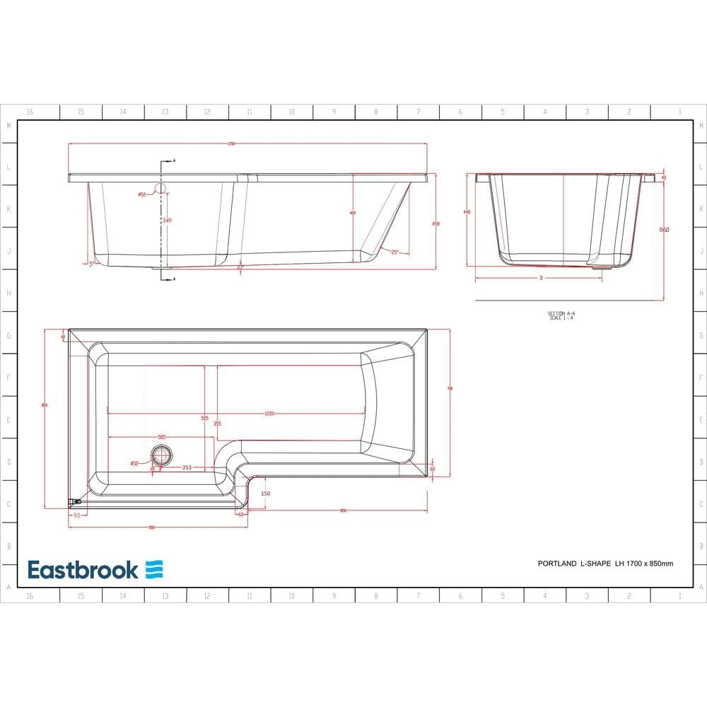 Eastbrook L-Shaped Shower Bath Eastbrook Portland L-Shape Shower Bath