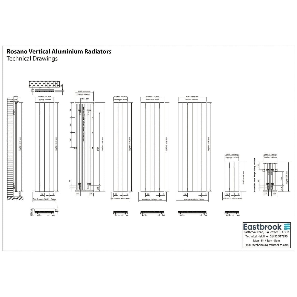 Eastbrook Rosano Straight Vertical Aluminium Radiator in Matt Black