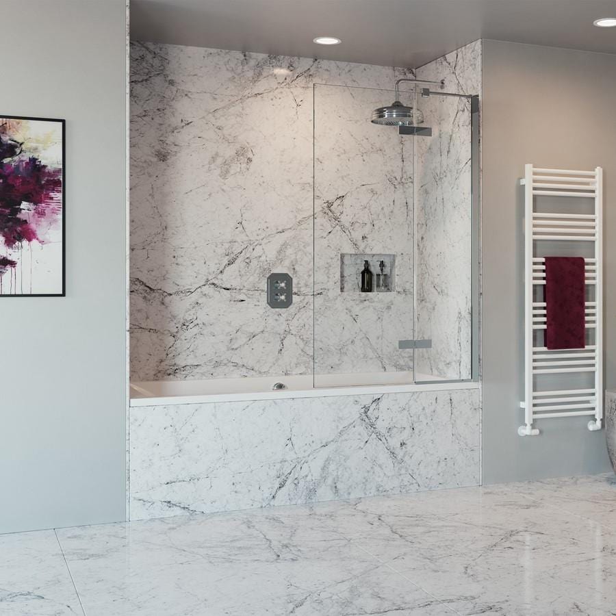 Crosswater Bath Screen Polished Stainless Steel / Right Handed / 180 Degree Opening Crosswater Optix 10 Bathscreen Single with Inline Panel 900mm