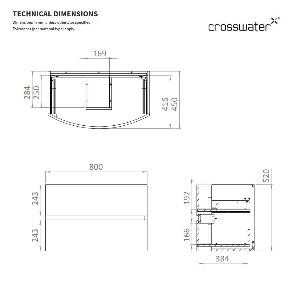 Crosswater Wall Mounted Vanity Unit Crosswater Svelte Wall Hung Vanity Unit with Basin