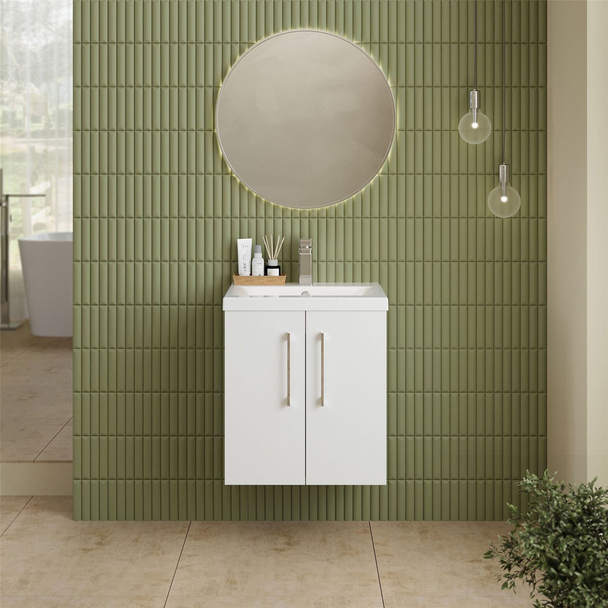 Aquarius Wall Mounted Vanity Unit Gloss White Aquarius Brisbane 500mm Wall Hung 2 Door Vanity Unit with 1 Tap Hole Mid Edge Basin