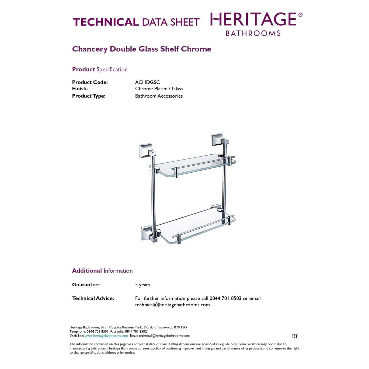 Heritage Shelf Heritage Chancery Double Glass Shelf in Chrome