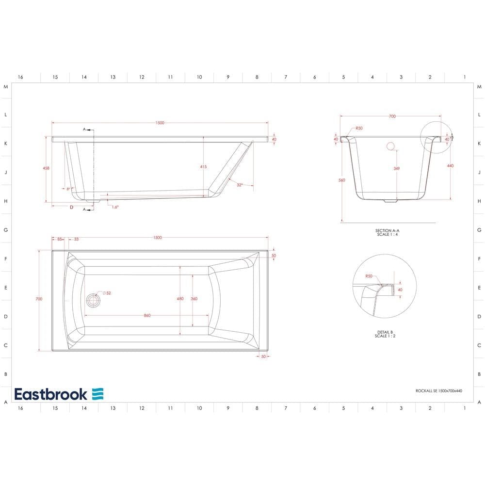 Eastbrook Single Ended Bath 1400 x 700mm / 5mm Eastbrook Rockall Single Ended Bath