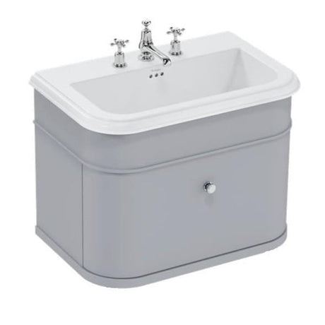 Burlington Wall Mounted Vanity Unit Classic Grey / Ceramic Basin - 3 Tap Hole / Chrome Burlington Chalfont 750mm Wall Mounted Single Drawer Vanity Unit with Basin