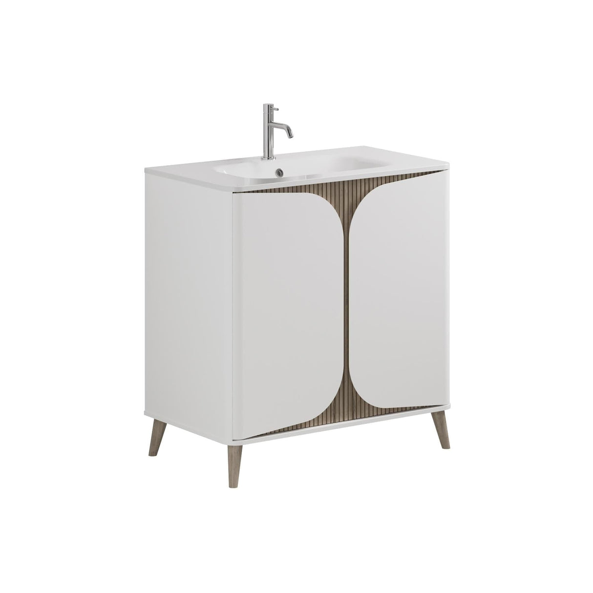 Crosswater Floor Standing Vanity Unit Matt White / Crosswater Tambour Basin - 1 Tap Hole - White Crosswater Tambour Vanity Unit with Basin or Worktop - 800mm - Two Door - Floor Standing