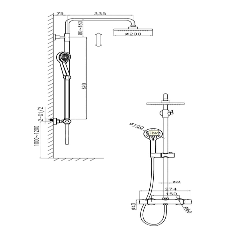 Sagittarius Exposed Shower Set Sagittarius Dream Exposed Thermostatic Bar Shower Valve with Riser, Fixed Shower Head and Handset in Chrome