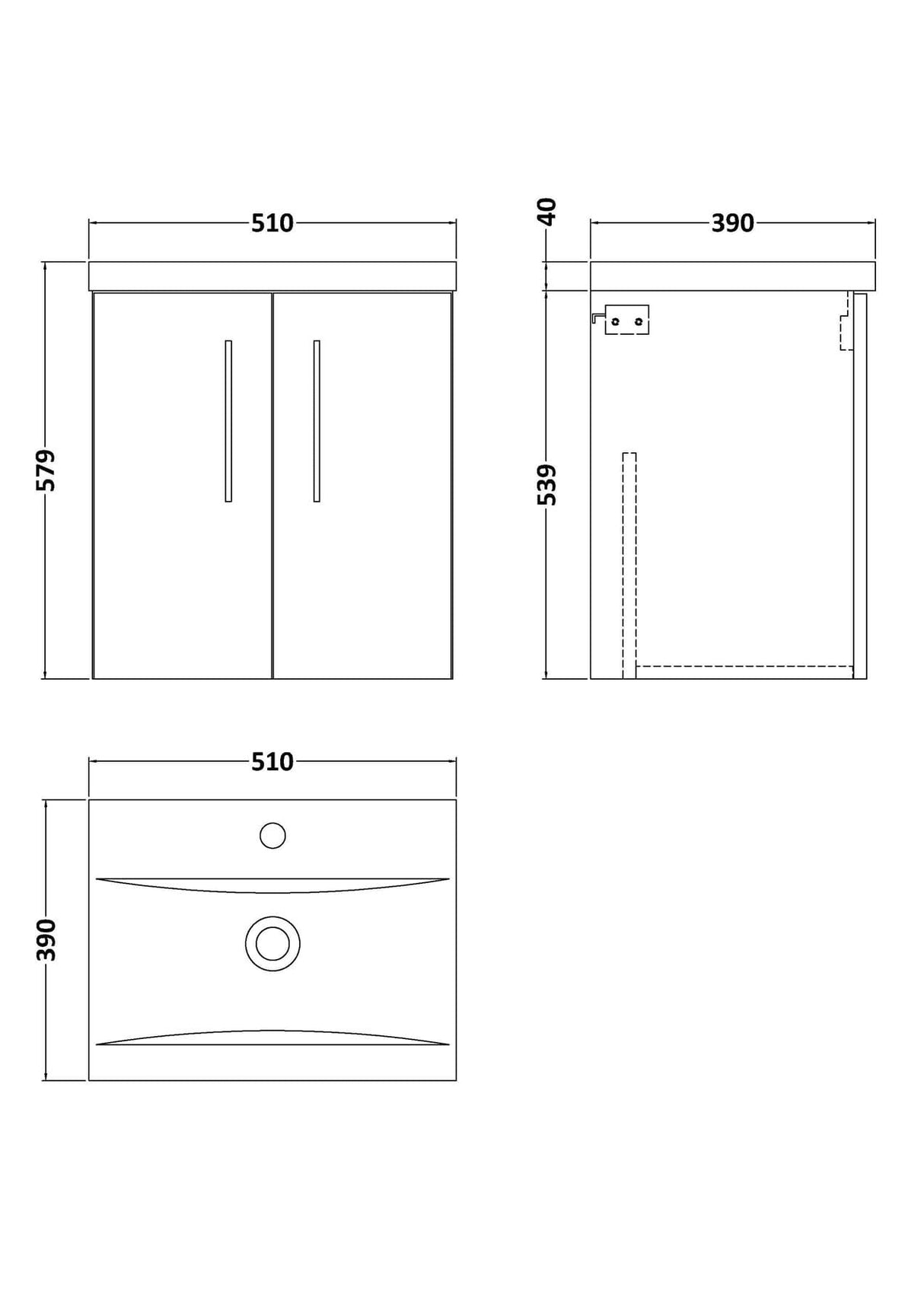 Aquarius Wall Mounted Vanity Unit Aquarius Brisbane 500mm Wall Hung 2 Door Vanity Unit with 1 Tap Hole Mid Edge Basin