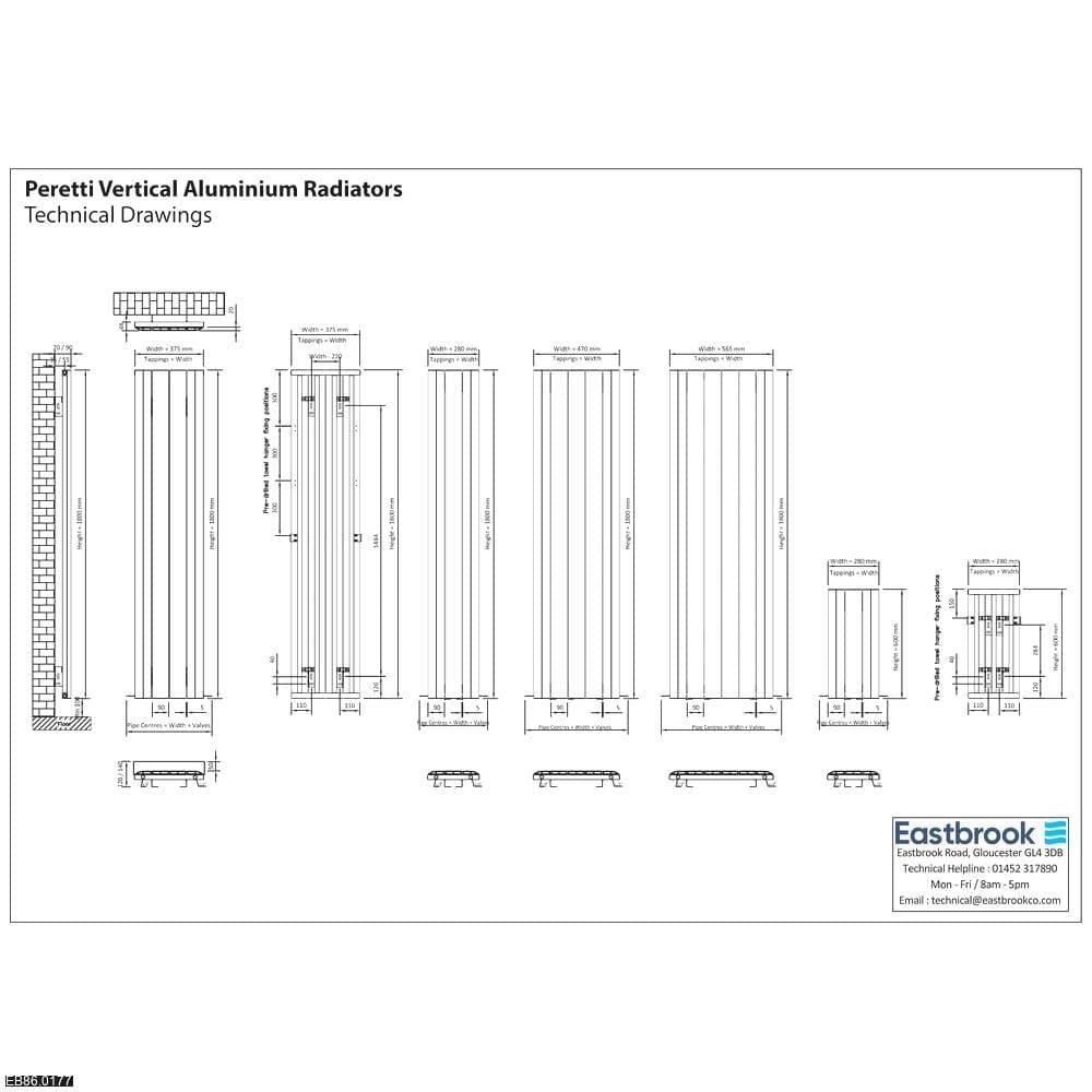 Eastbrook Peretti Straight Vertical Aluminium Radiator in Polished Aluminium