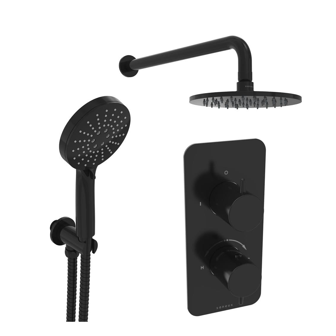 Saneux Shower Set Satin Black Saneux Eden 2 Outlet, 2 Handle Concealed Shower Valve Kit with 3 Function Handset and 200mm Shower Head