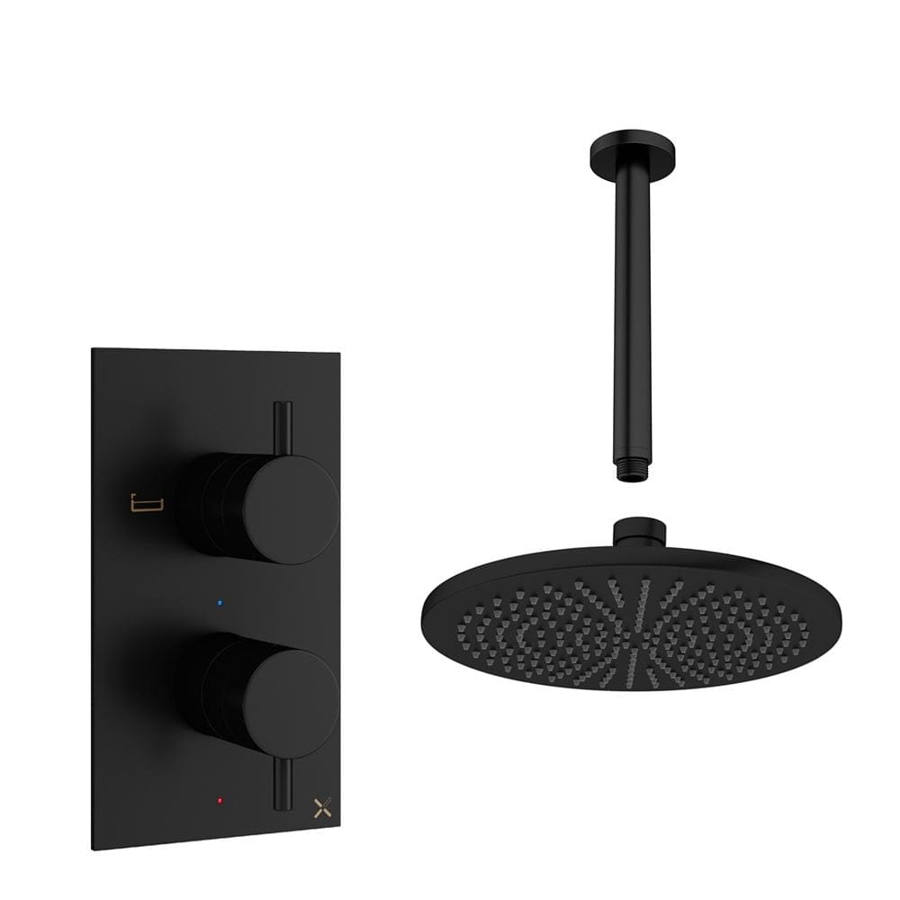 Crosswater Concealed Shower Set Matt Black / Ceiling Arm / 300mm Crosswater Design 2 Handle 1 Outlet Shower Set