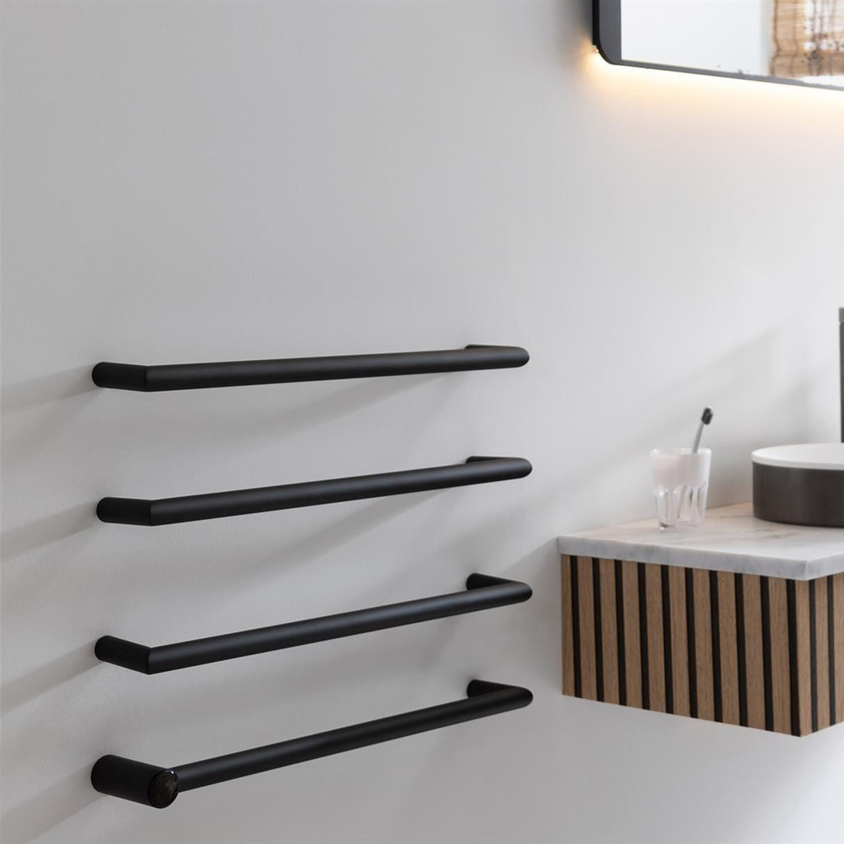 JTP Designer Towel Rail Matt Black JTP Obi Designer Towel Radiator - 600 x 485mm - Electric Only