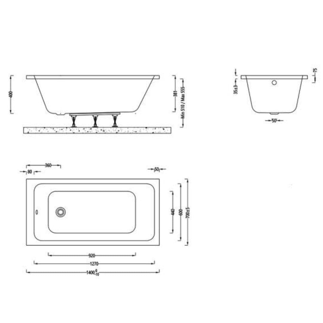 Aquarius Single Ended Bath 1400 x 700mm Aquarius Aaron Single Ended Standard Bath