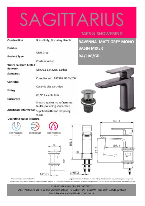 Sagittarius Mono Basin Tap Sagittarius Ravenna Basin Mixer Tap with Sprung Waste