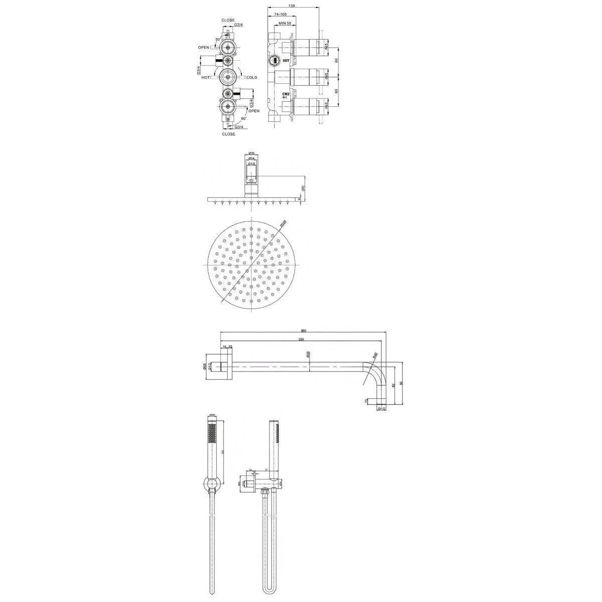 Crosswater Concealed Shower Set Crosswater MPRO 2 Outlet 3 Handle Thermostatic Shower Valve with Kit