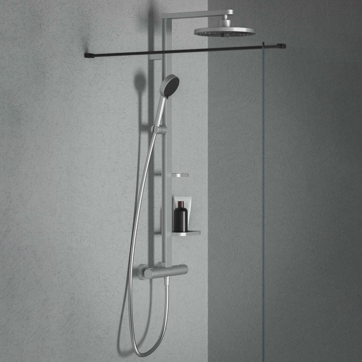 Ideal Standard Exposed Shower Set Ideal Standard Ceratherm ALU+ Exposed Shower Valve Set with Fixed Riser, Showerhead, Handset and Shelves