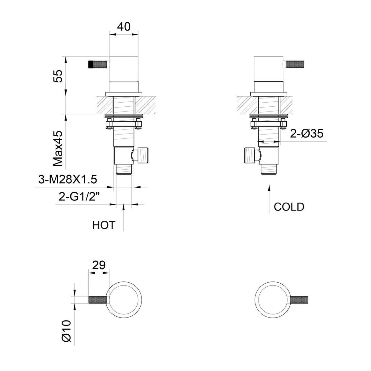 Imex Bath Mixer Imex Ravine Deck Mounted Cold/Hot Shut Off Valves