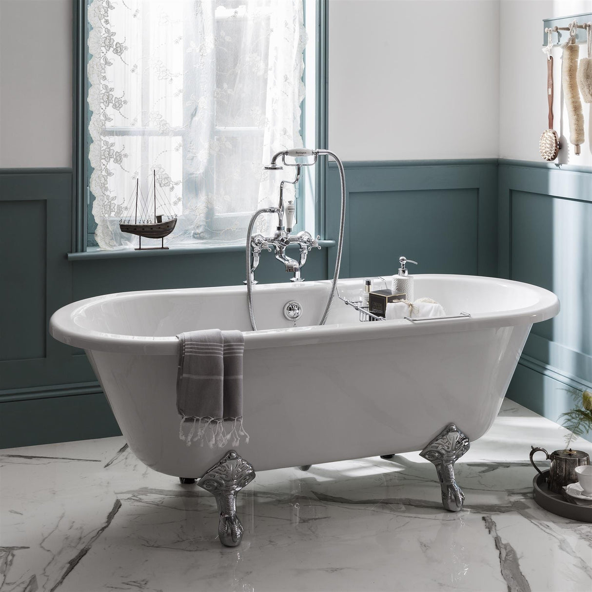 Burlington Bath Rack Burlington Brass Extendable Bath Rack in Chrome