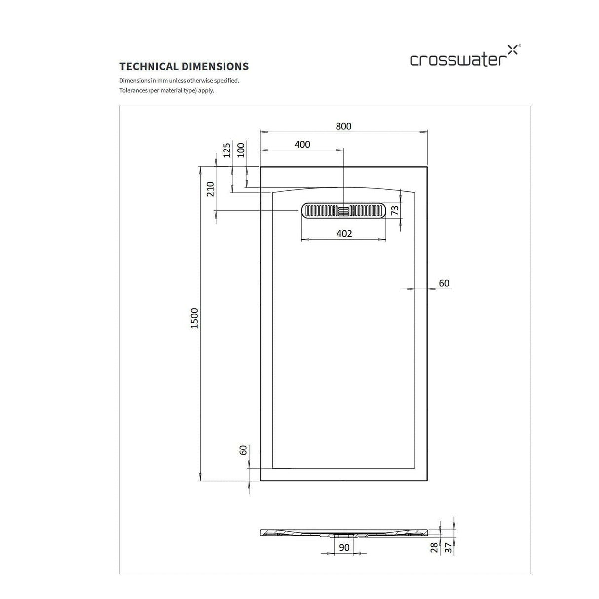 Crosswater Vito Rectangle 25mm Stone Resin Shower Tray