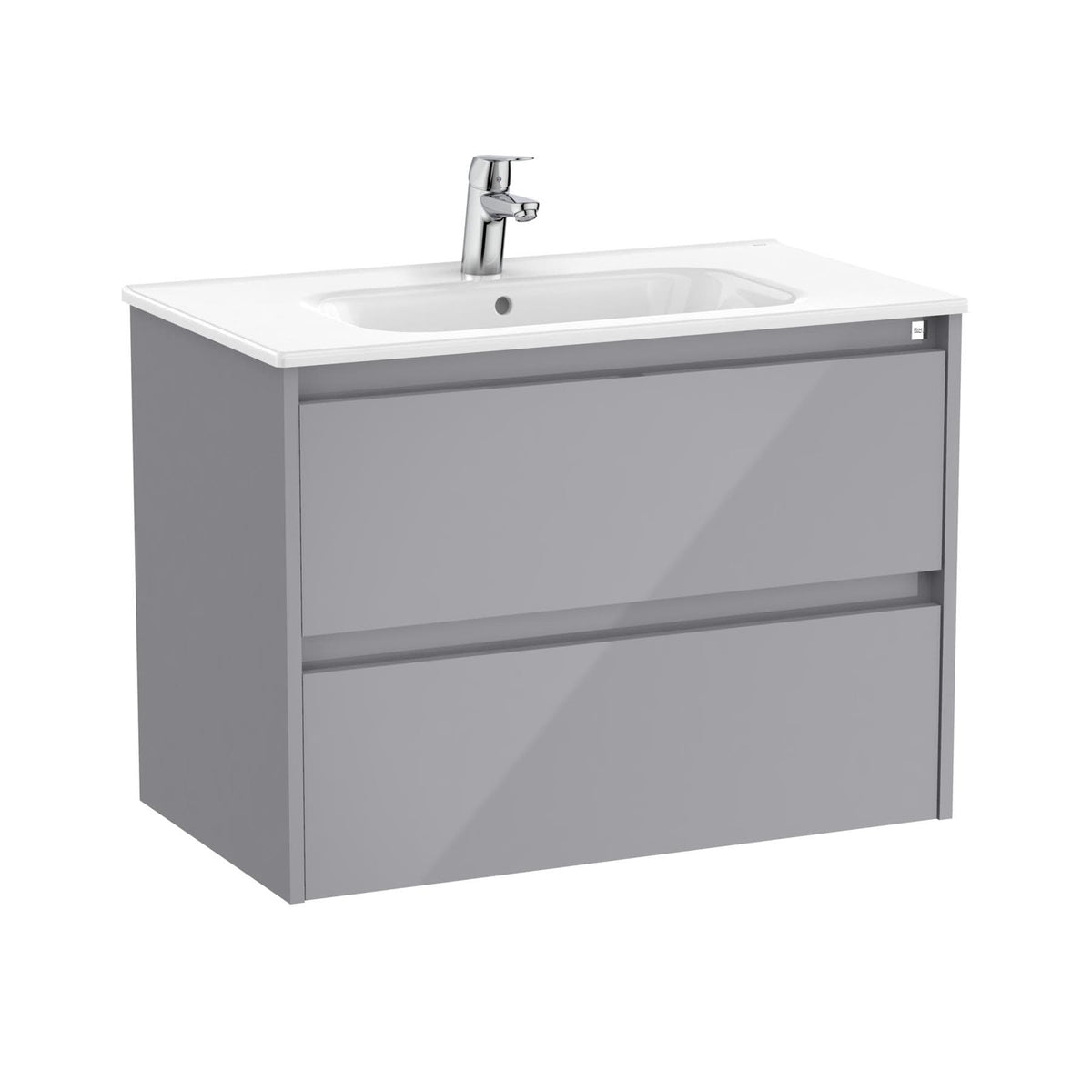 Roca Wall Mounted Vanity Unit Gloss Grey Roca Tenet 800mm Wall Mounted Two Drawer Vanity Unit with Basin