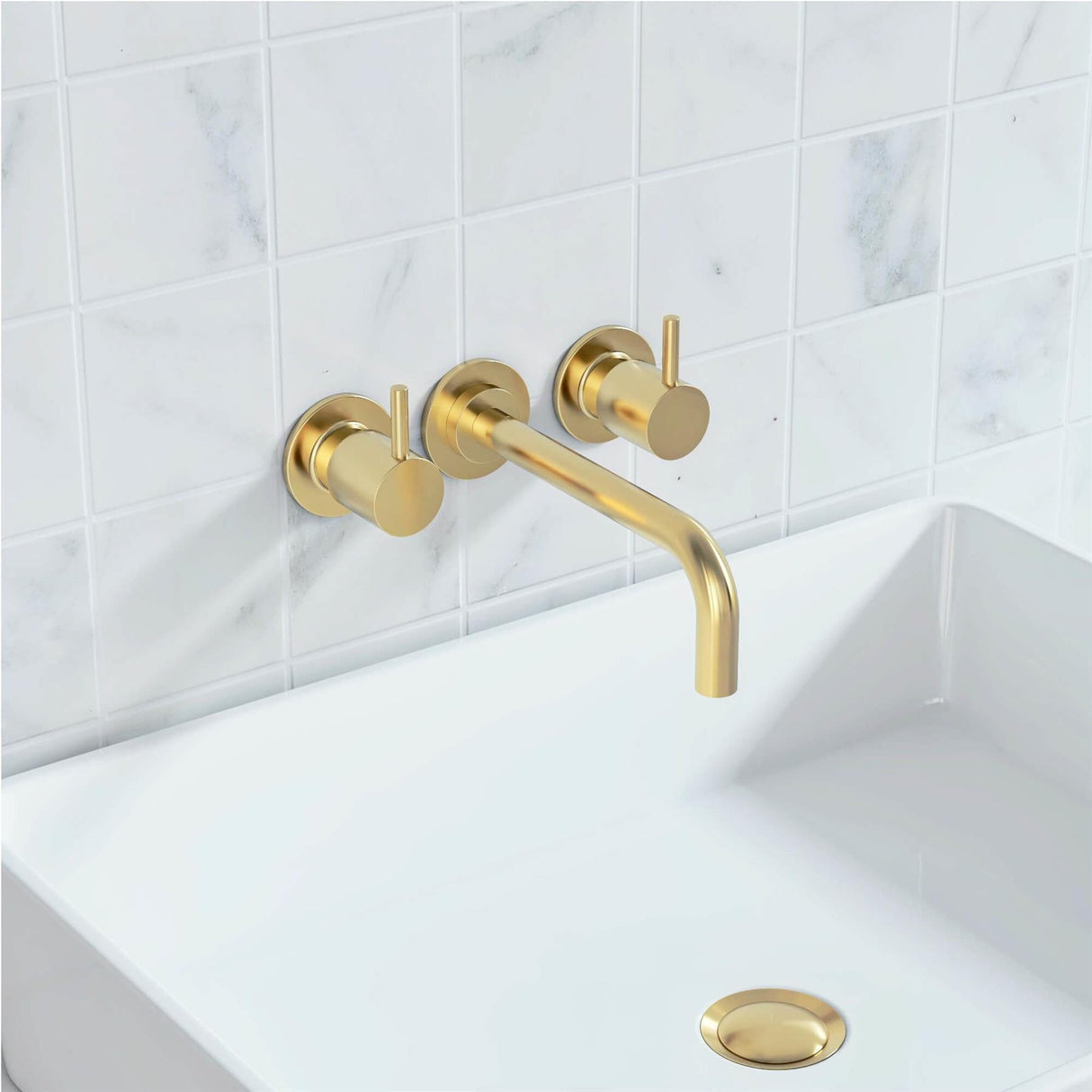 Crosswater Wall Mounted Basin Tap Brushed Brass Crosswater MPRO 3 Hole Wall Mounted Basin Mixer Tap
