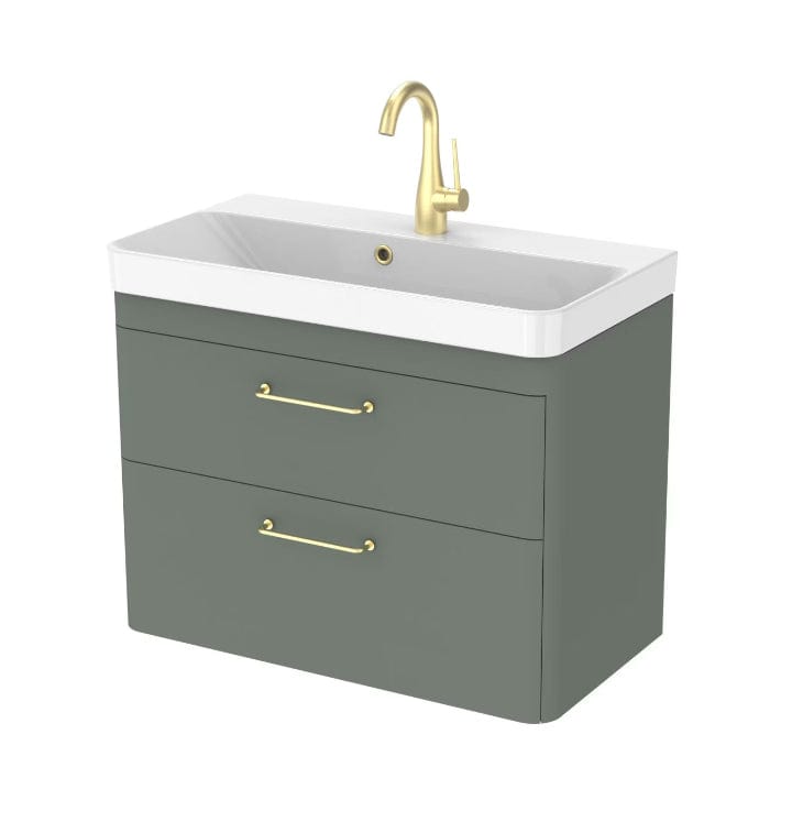 Saneux Wall Mounted Vanity Unit Matte Sage / 0 Hole Saneux Hyde Vanity Unit With Basin - 700 x 370mm - Two Drawer - Wall Mounted