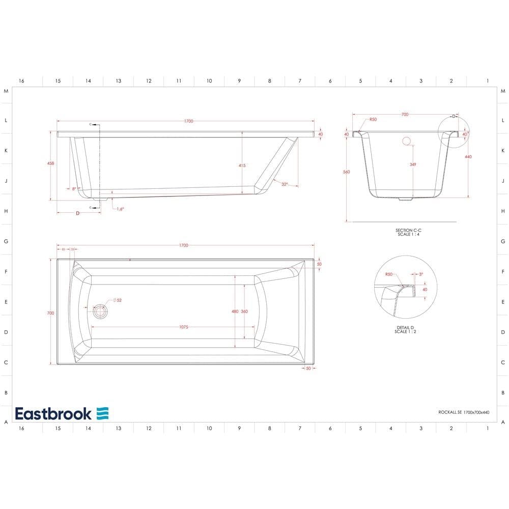 Eastbrook Single Ended Bath 1700 x 700mm / 5mm Eastbrook Rockall Single Ended Bath