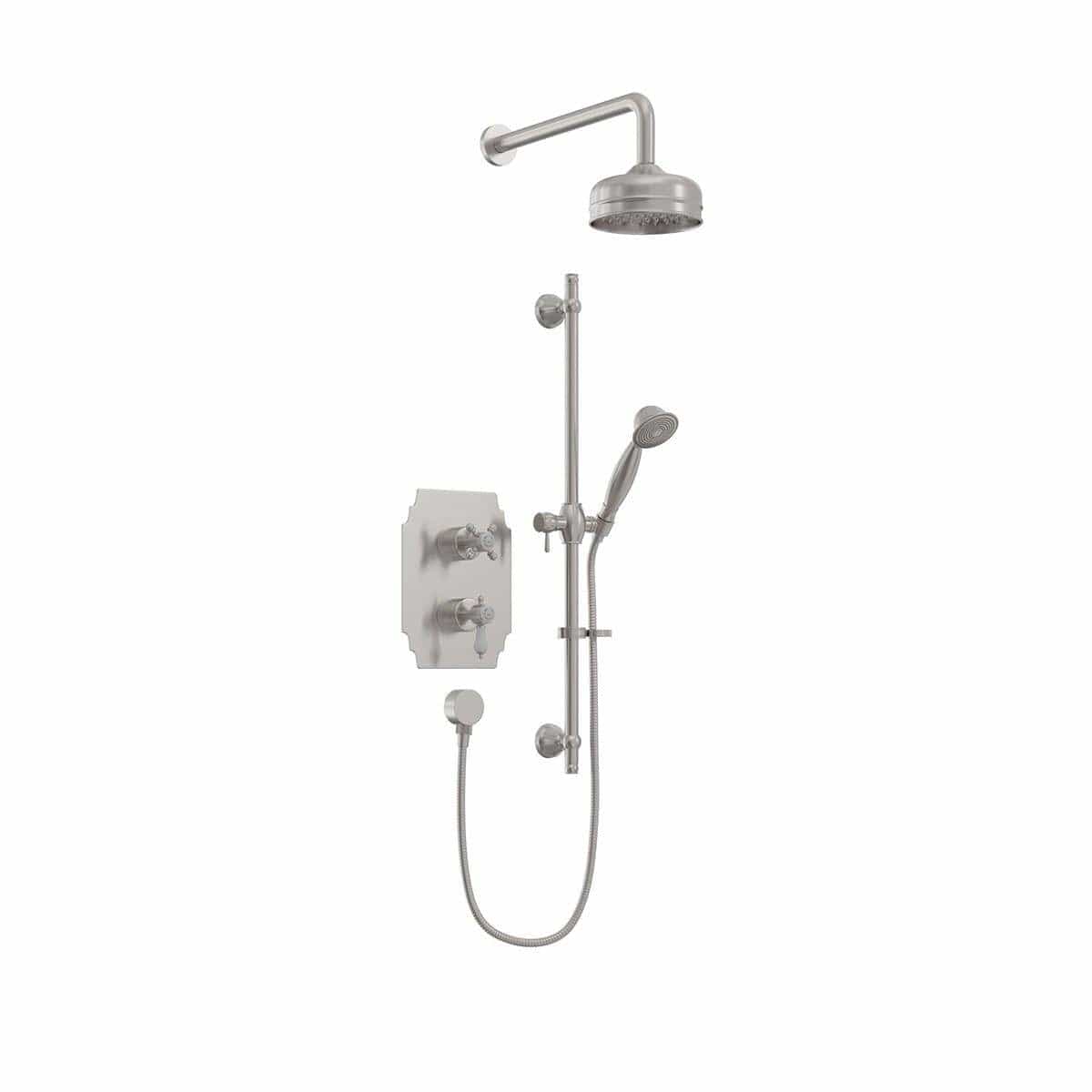 Heritage Concealed Shower Set Brushed Nickel Heritage Glastonbury Concealed Shower with Deluxe Fixed Shower Head and Premium Riser Rail Kit