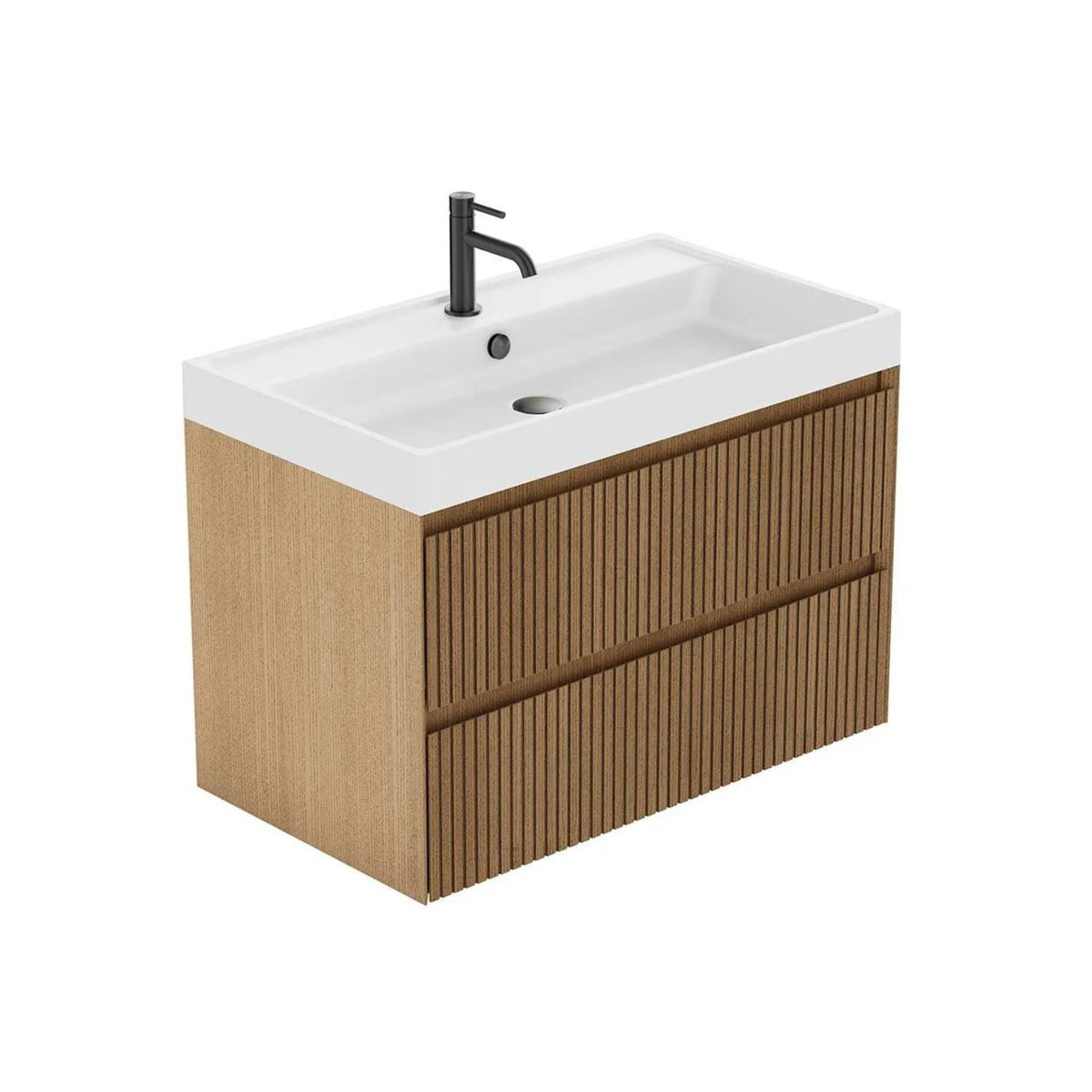 Vado Wall Mounted Vanity Unit Vado Groove Fluted Wall Mounted Two Drawer Vanity Unit with Basin