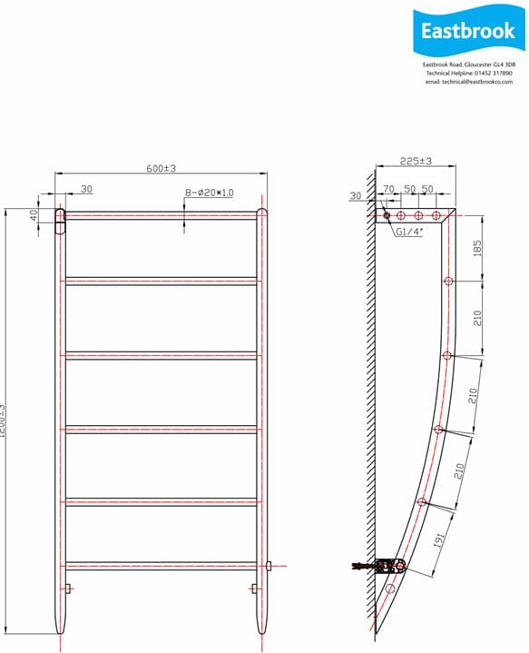 Eastbrook Ladder Rail Eastbrook Biava Corinium Designer Radiator in Chrome
