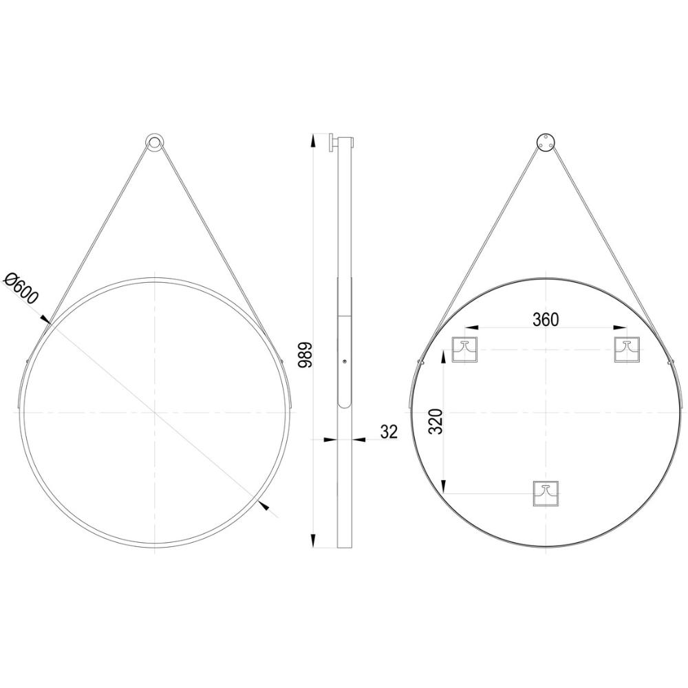 Aquarius Standard Mirror Aquarius Orbit Hanging Mirror with Black Strap