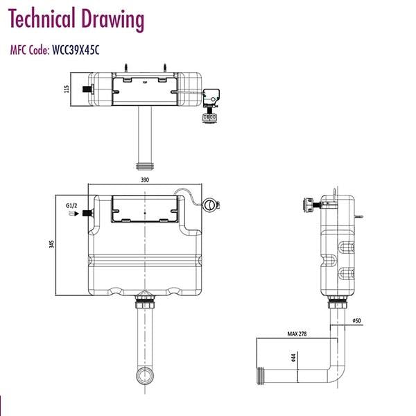 Crosswater Slim Line Furniture Dual Flush Concealed Toilet Cistern