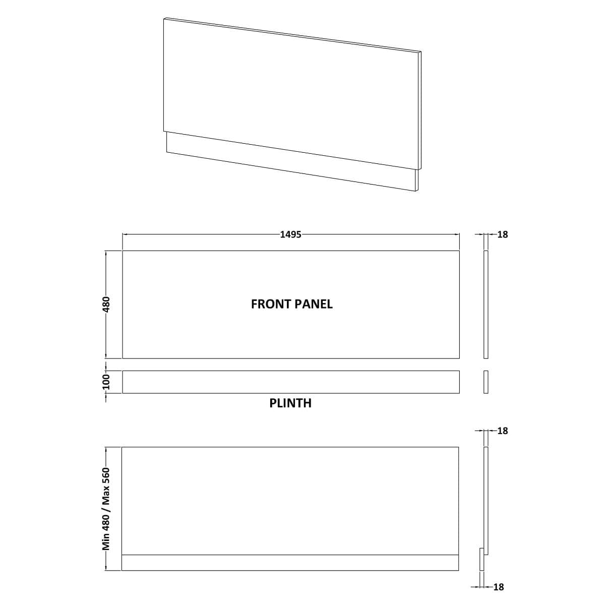 Aquarius Bathrooms Bath Panel Aquarius Halite Waterproof Front Bath Panel in Matt Grey