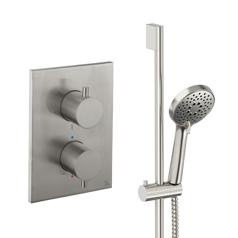 UK Bathroom Store Concealed Shower Set Brushed Nickel Crosswater Crossbox Shower Set 2 - 1 Outlet with Slide Rail Kit