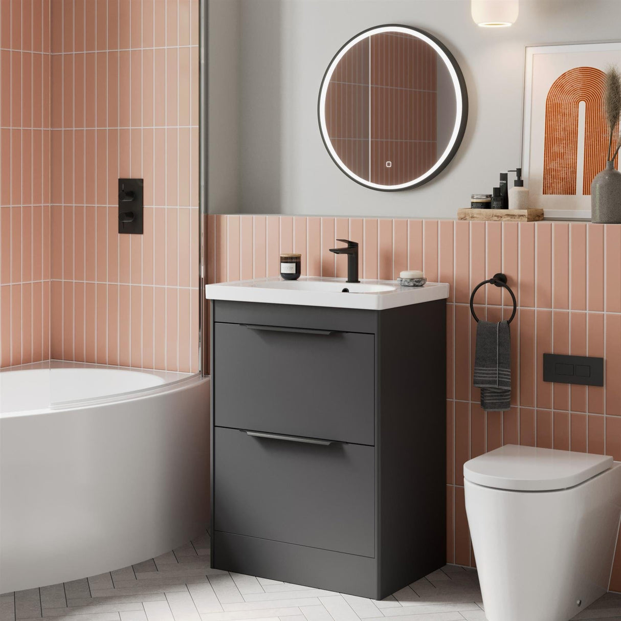 Britton Illuminated Mirror Britton Hoxton Round Black LED Mirror with Demister