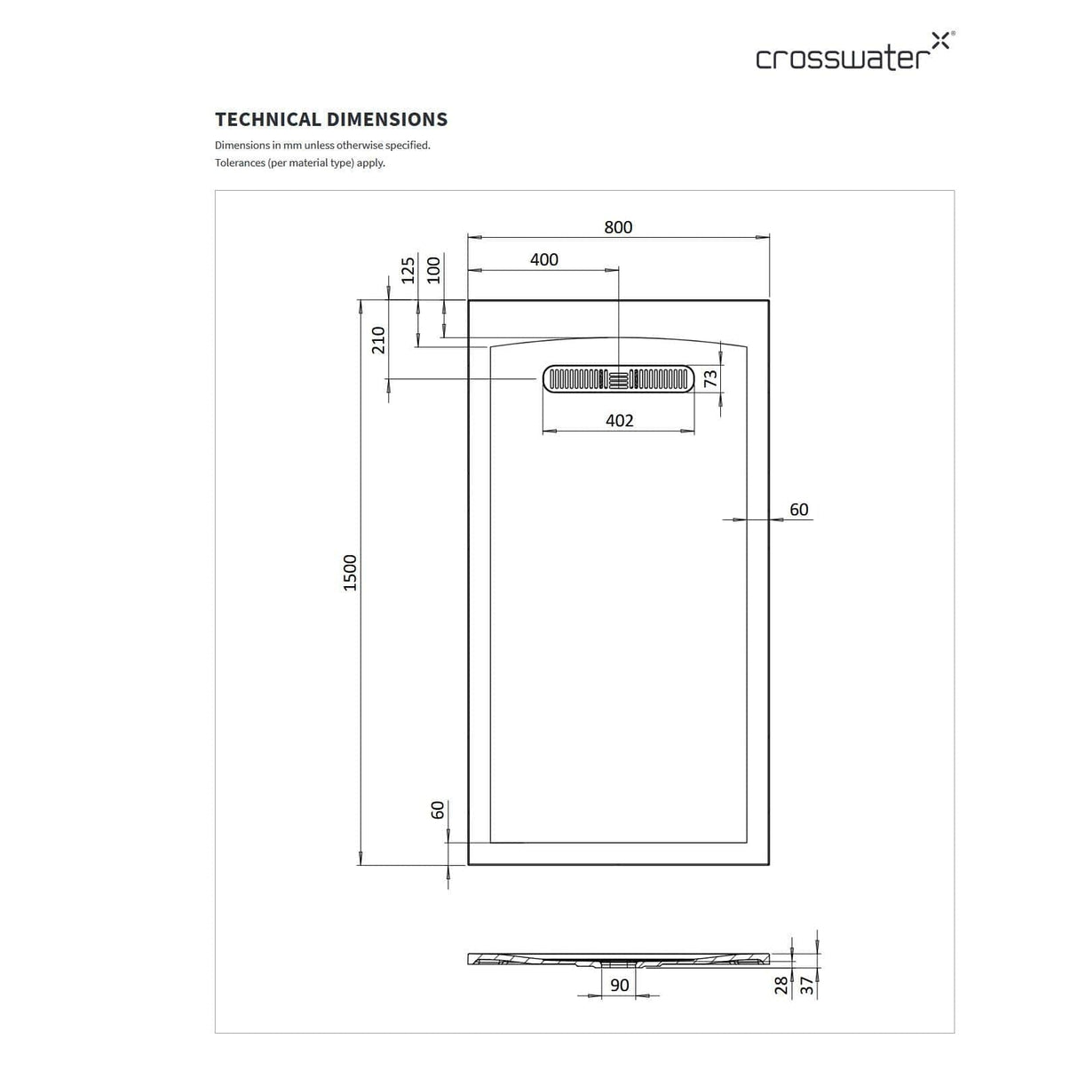 Crosswater Vito Rectangle 25mm Stone Resin Shower Tray