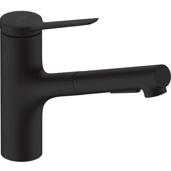 UK Bathroom Store Kitchen Tap Matt Black Hansgrohe Zesis M33 Single Lever Kitchen Mixer Tap 150 with Pull-Out Spray