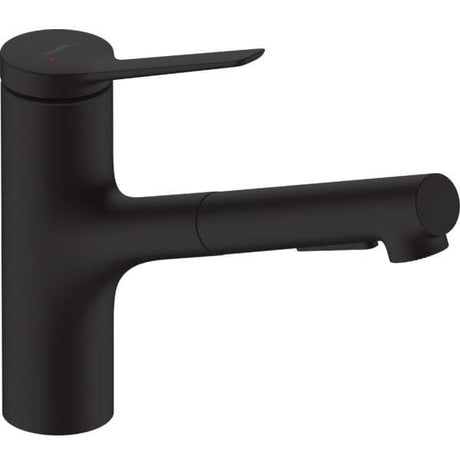 UK Bathroom Store Kitchen Tap Matt Black Hansgrohe Zesis M33 Single Lever Kitchen Mixer Tap 150 with Pull-Out Spray