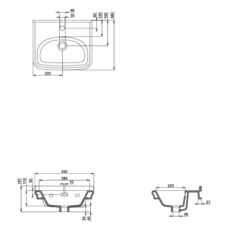 UK Bathroom Store Wall Hung Basin Burlington Guild 450mm Cloakroom Basin with Washstand