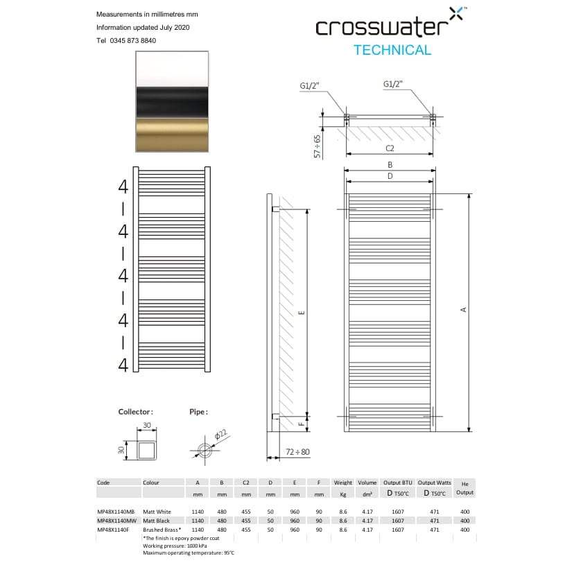 Crosswater Ladder Rail Crosswater MPRO Designer Vertical Towel Radiator in Matt White