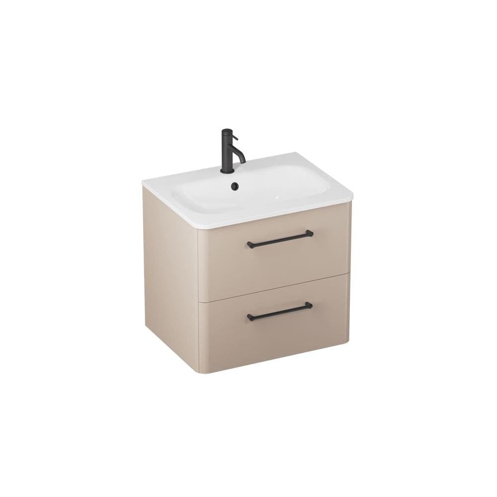 Britton Wall Mounted Vanity Unit Warm Beige / 1 Tap Hole Basin / Matt Black Britton Camberwell Wall Mounted 600mm Vanity Unit with Basin or Worktop