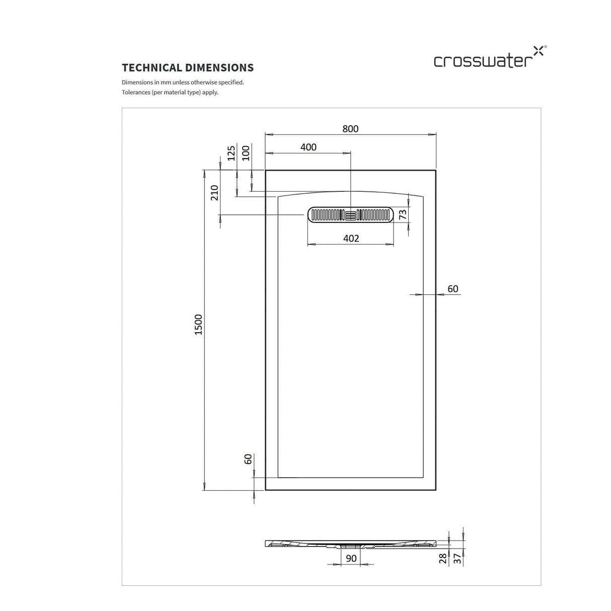 Crosswater Vito Rectangle 25mm Stone Resin Shower Tray