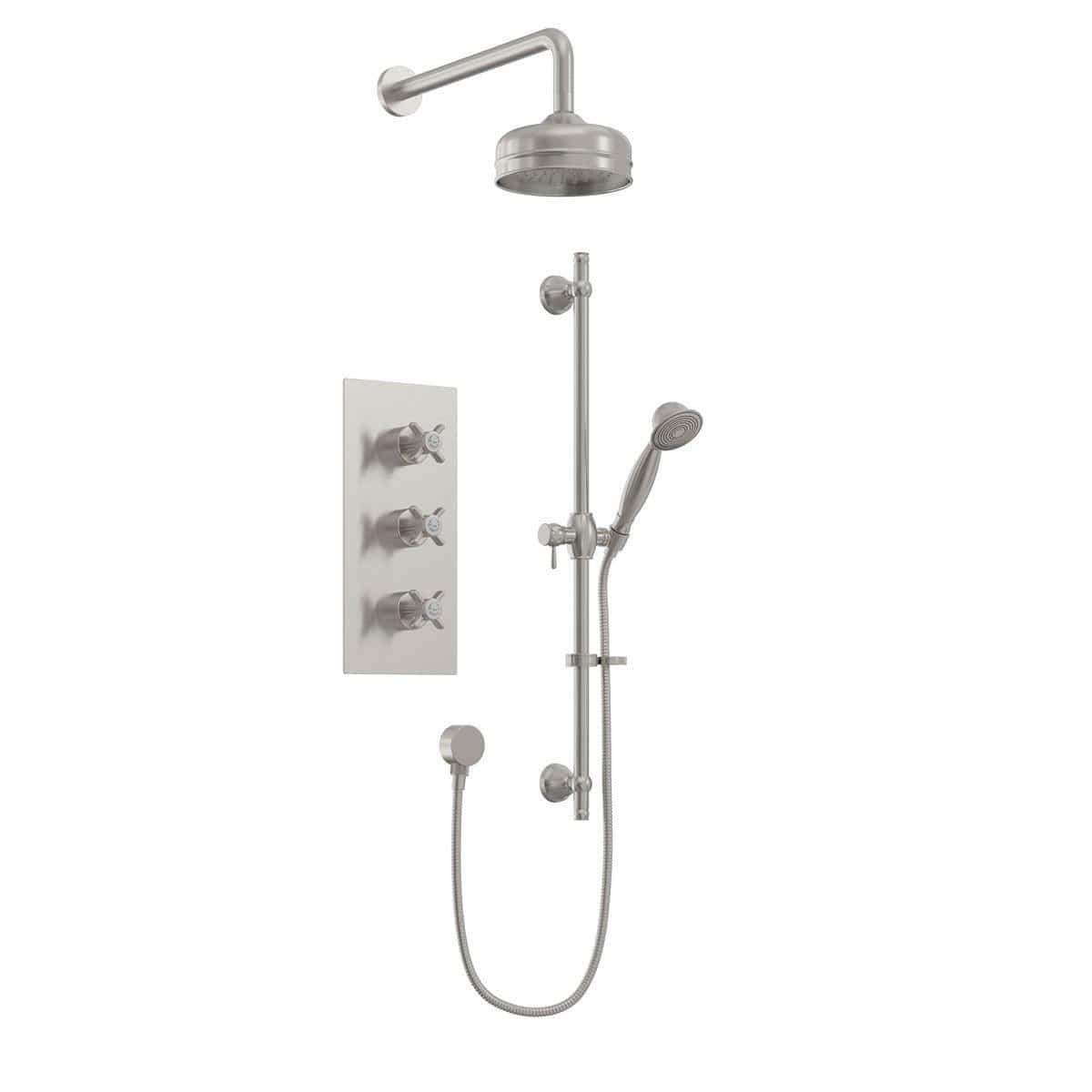 Heritage Concealed Shower Set Brushed Nickel Heritage Dawlish Concealed Shower with Premium Fixed Head and Flexible Kit