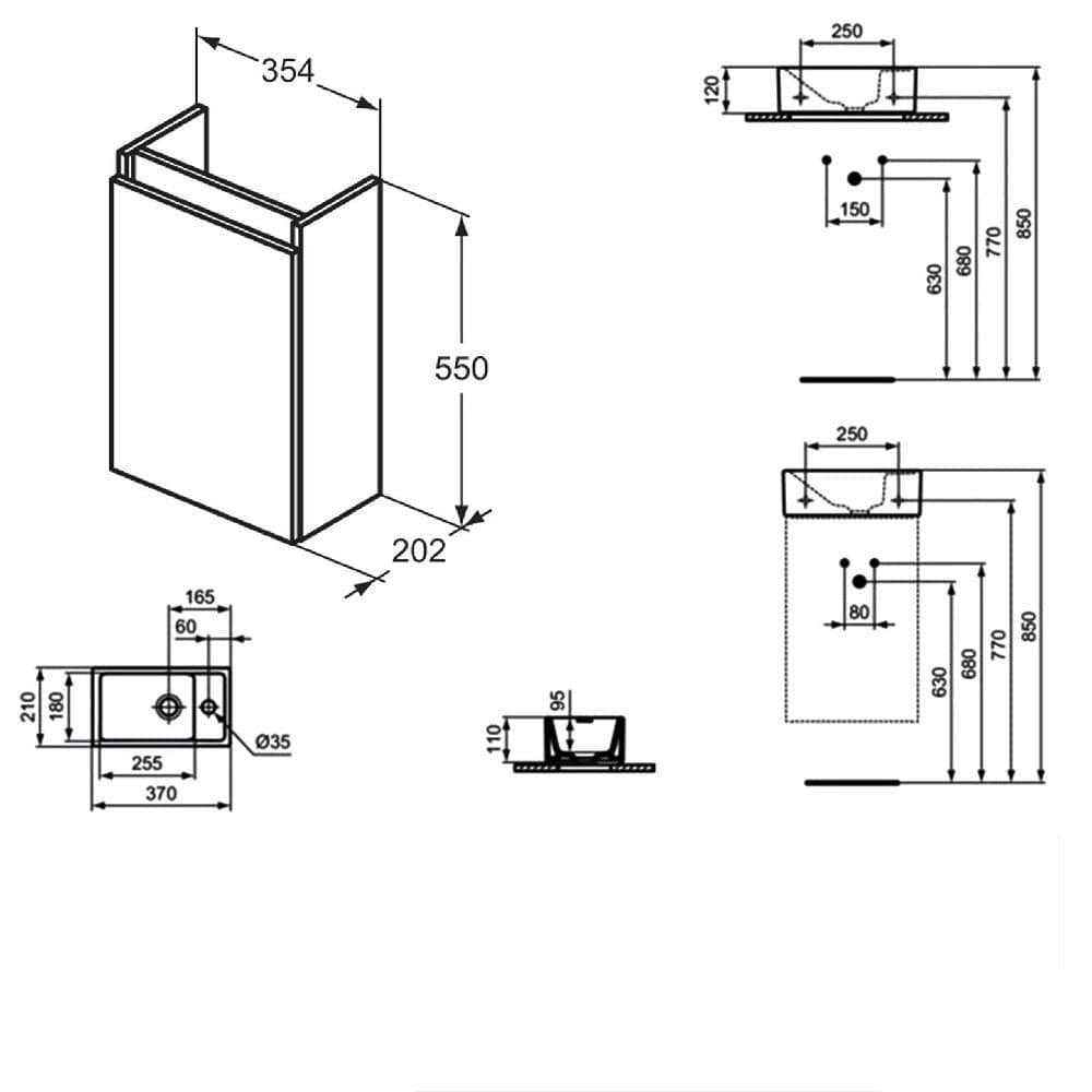 Ideal Standard Wall Mounted Vanity Unit Ideal Standard Eurovit + 350mm Wall Mounted Cloakroom Vanity Unit with 1 Tap Hole Basin