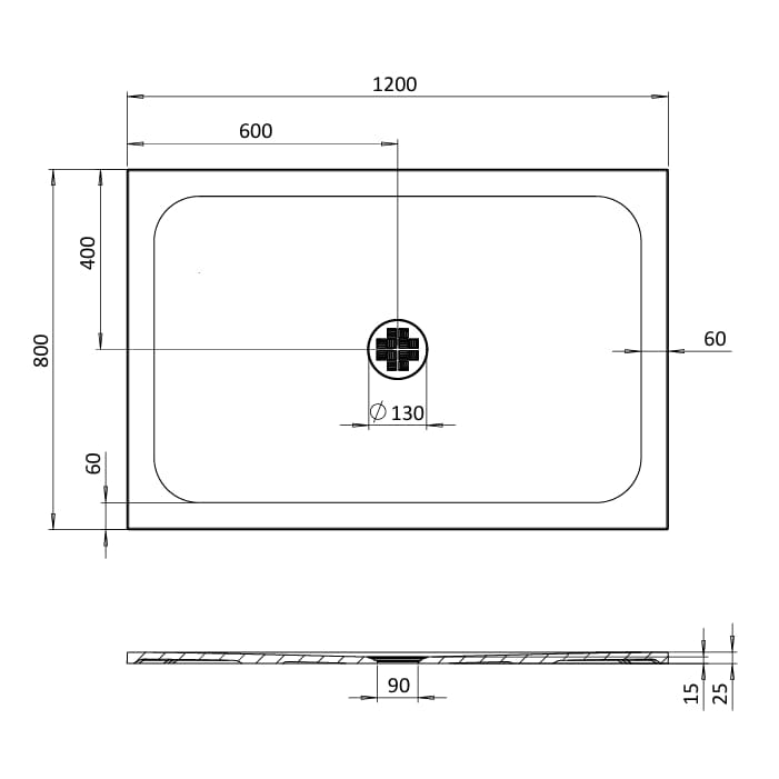 Crosswater Rectangle Shower Tray 800 x 1200mm Crosswater Creo Rectangle 25mm Stone Resin Shower Tray with Waste