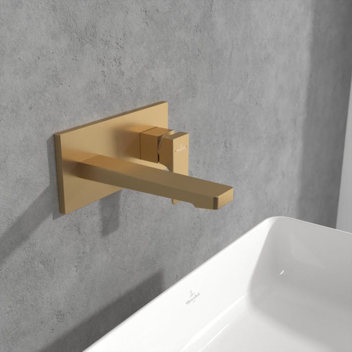 Villeroy & Boch Wall Mounted Basin Tap Brushed Gold Villeroy & Boch Architectura Single Lever Basin Mixer Tap with Push Open Waste