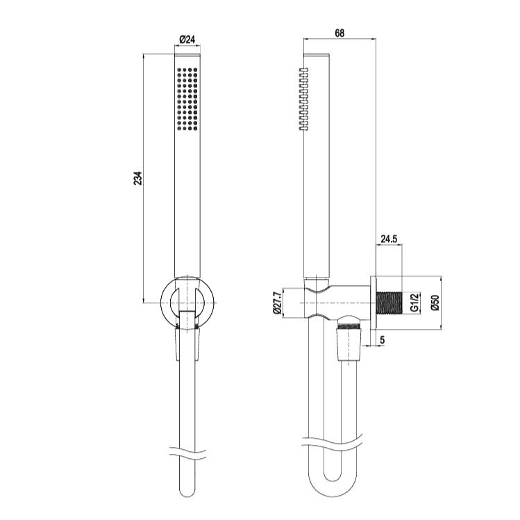 Crosswater Shower Handset Crosswater 3ONE6 Shower Handset, Hose and Wall Outlet