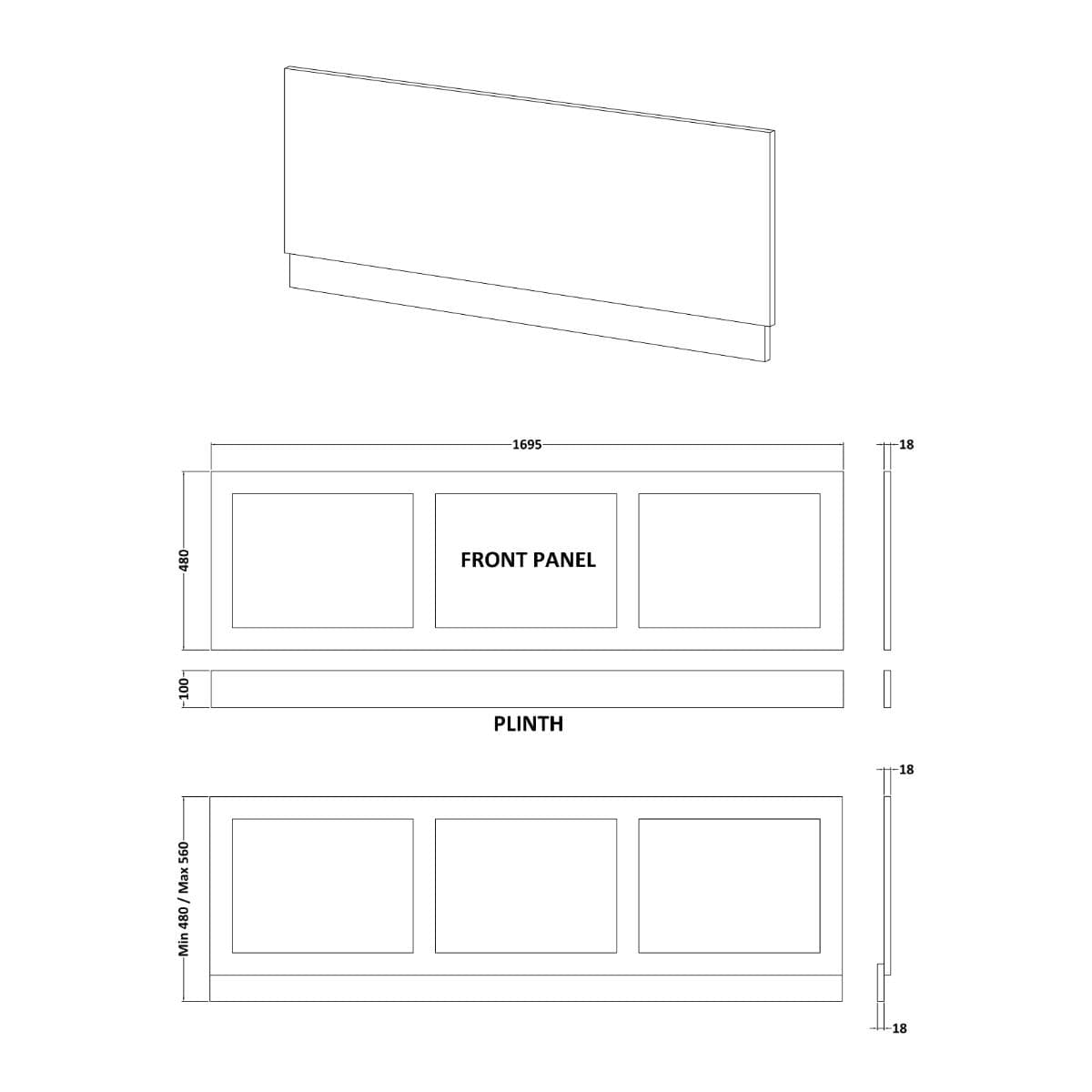 Aquarius Bathrooms Bath Panel Aquarius Halite Waterproof Traditional Shaker Front Bath Panel in White Gloss